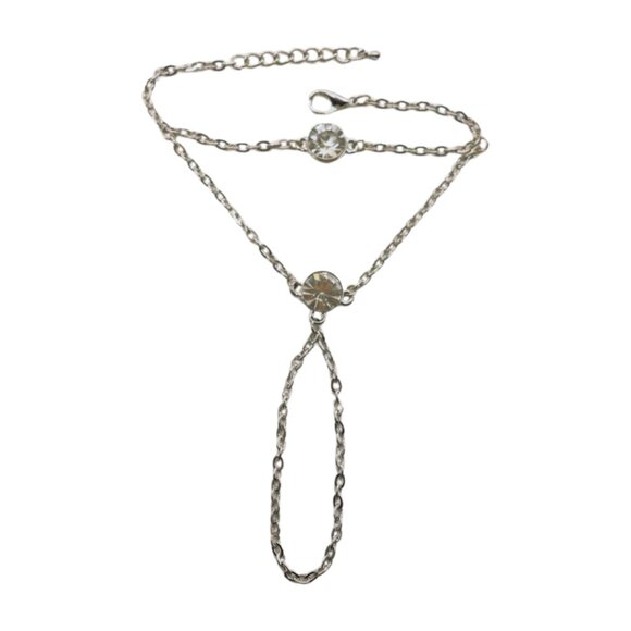 New Women Silver Metal Hand Chain Fashion Bracelet Connected Ring 2 Bling Beads - Picture 10 of 17